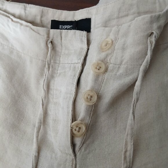 Express 100% Linen Pants Size 7 8 Cream Wide Leg Side Slit - Picture 7 of 9